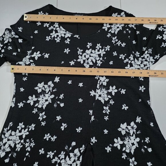 Papa Vancouver Tunic Womens L Black Floral Layered 3/4 Sheer Sleeves Lagenlook - Picture 4 of 16